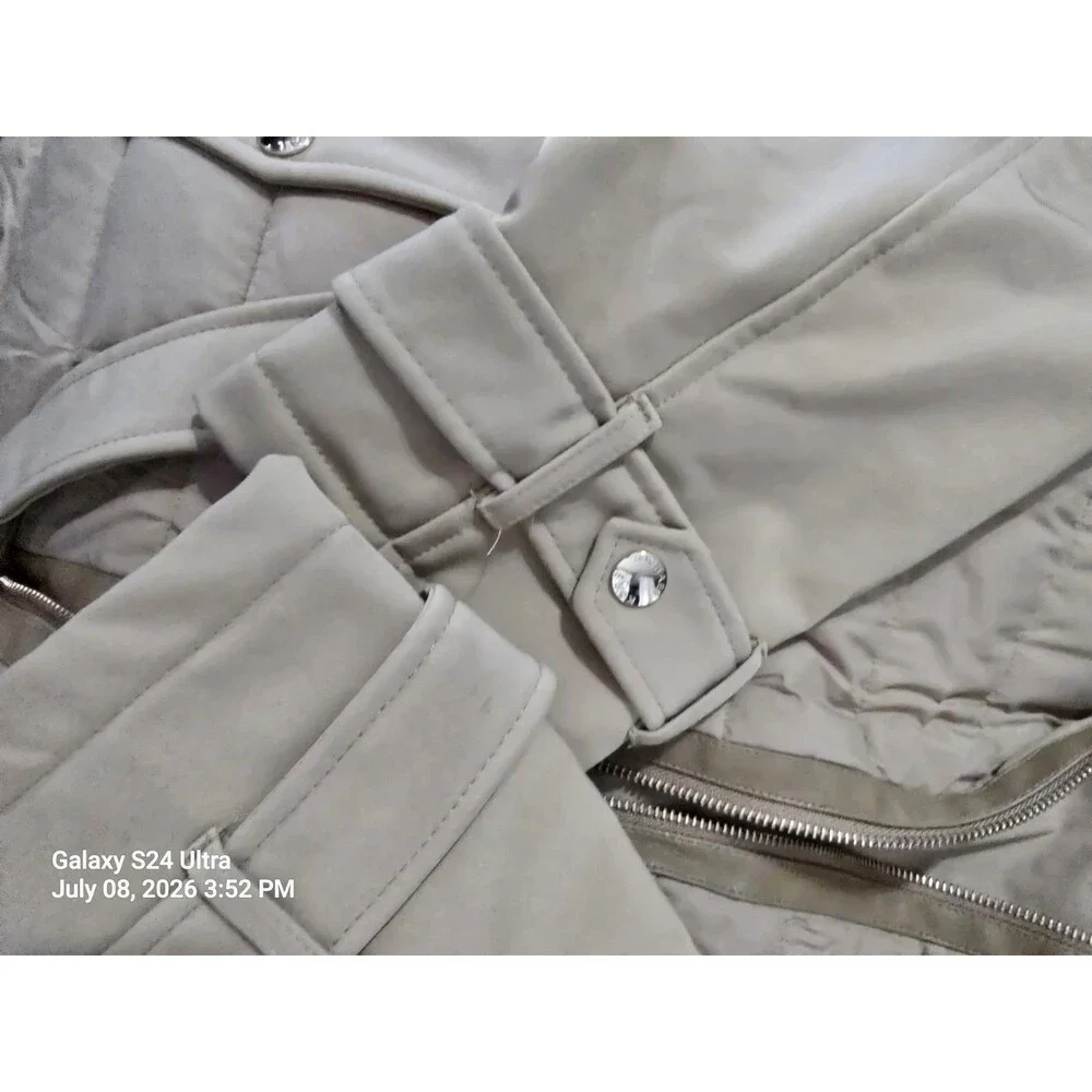 MICHAEL Kors Beige Quilted Hooded Puffer Jacket, Belted  Gold HardwarE NWT XL